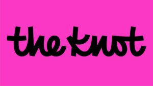 The words the knot are written in bold, playful black letters on a bright pink background.